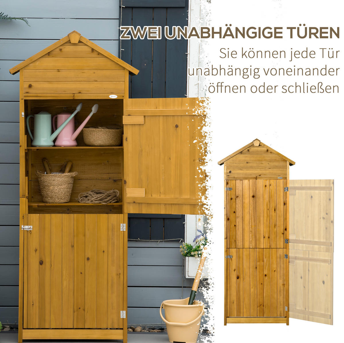 GARTENKOMMODE 79/191,5/49 cm Naturholz aus Holz mit 2 Regalböden - Naturfarben, Holz (49/191.5/79cm) - OKMYHOME