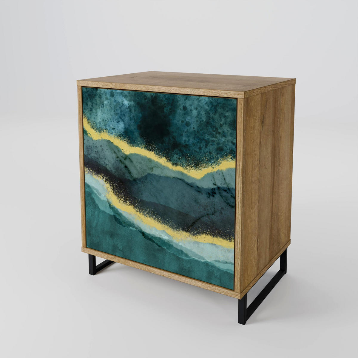 SIDEBOARD GOLDRUSH ODYSSEY, Eichefarben, 57,5x42x72,5 cm, Schwarze Metallfüße - Eichefarben/Multicolor, Holzwerkstoff/Metall (57.5/72.5/42cm) - SpaceRebels