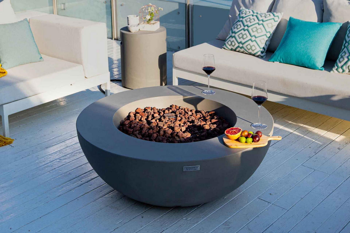 FEUERTISCH LUNAR BOWL Gasfeuerstelle aus GFRC-Beton 107/107/ 40cm - Hellgrau, Naturmaterialien (107/40/107cm) - Elementi