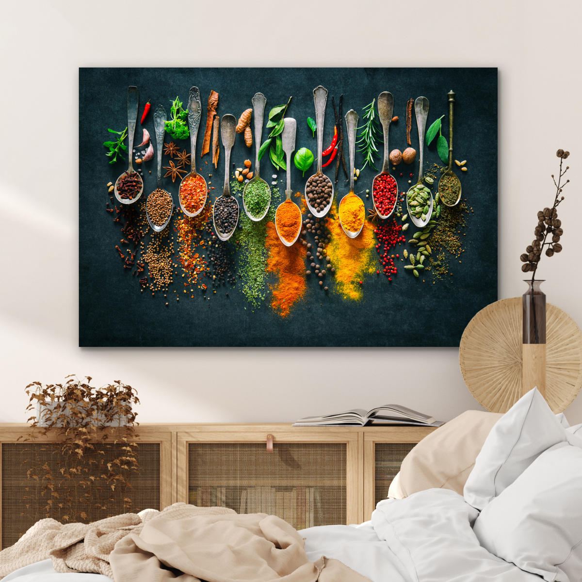 METALLBILD Kräuter - Gewürze - Löffel 120x80 cm - Currygelb, Metall (120/80cm) - MuchoWow