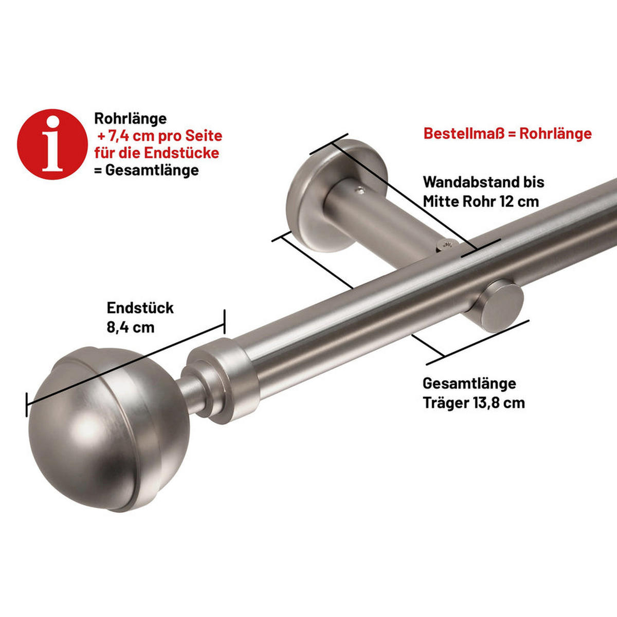 GARDINENSTANGE 1-lauf Kugel - Silberfarben, Metall (340cm) - Deco-Raum