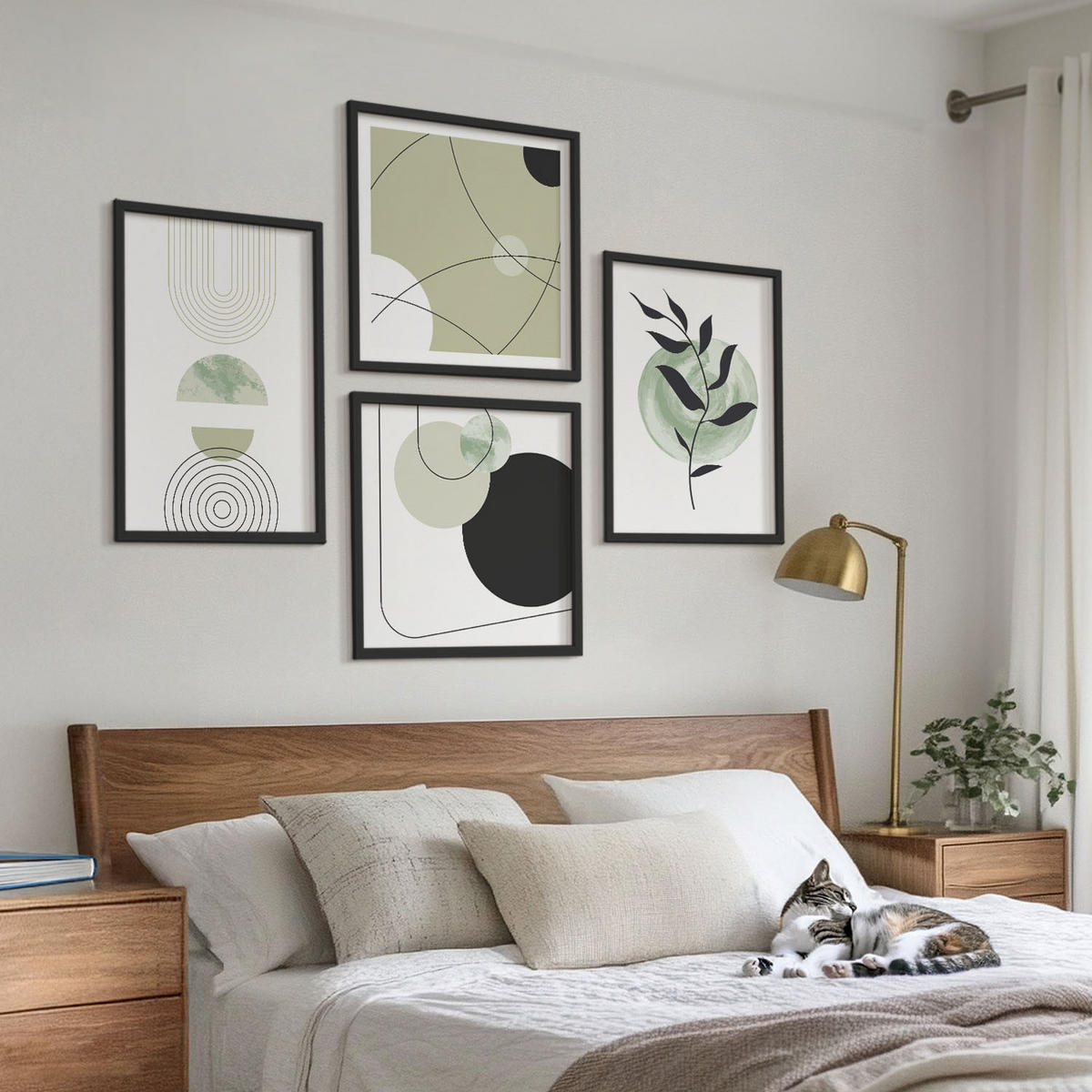 BILDER SET 4er Set - 50x50 cm & 40x60 cm Schwarzer Rahmen - Abstrakte Pflanzenmotive - Schwarz, Kunststoff (50/50cm) - TULUP