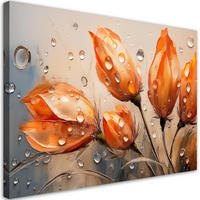 WANDBILD tulpen blumen orange tautropfen - Orange, Textil (60/40cm) - Feeby