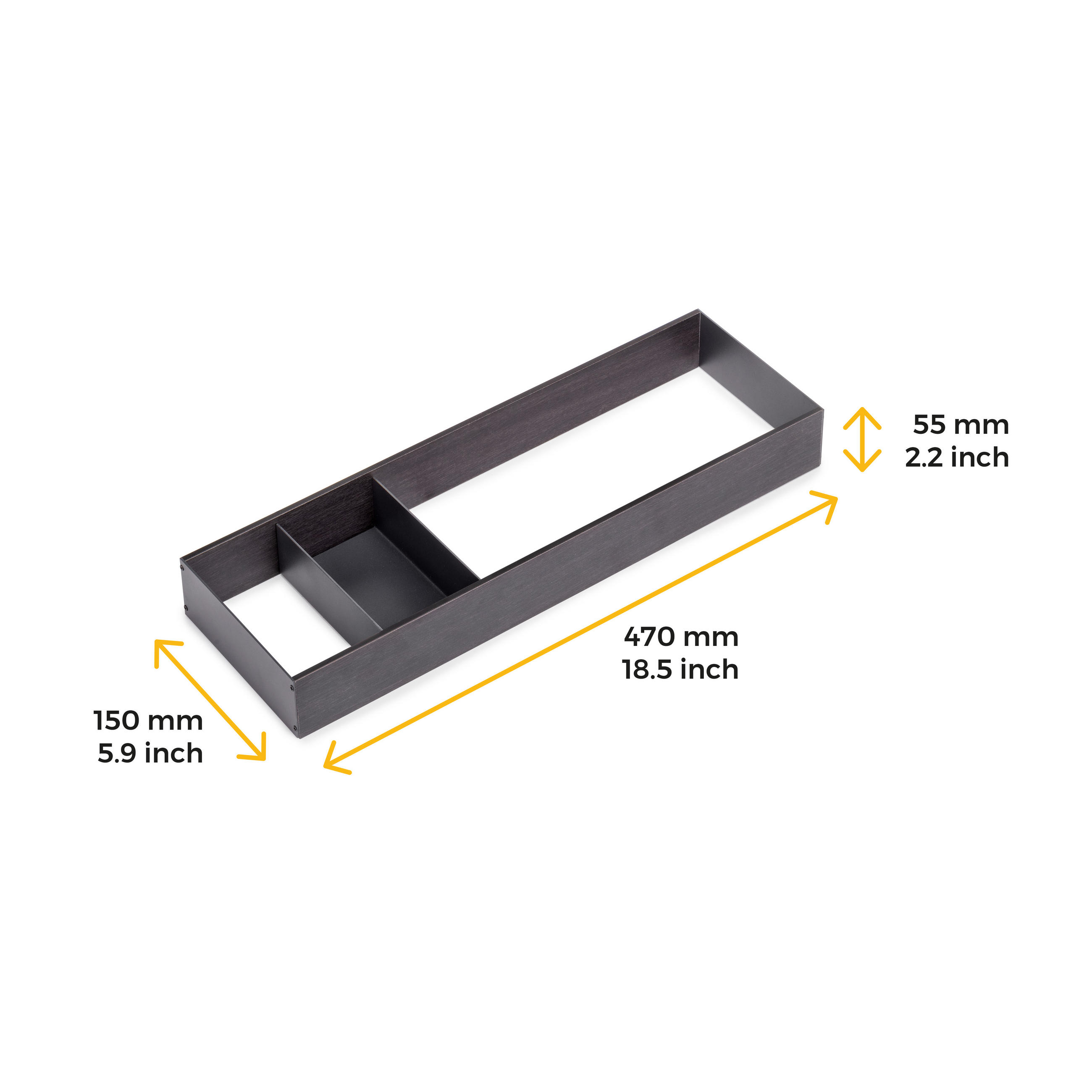 SCHUBLADENORGANISATOR Orderbox, 150x470mm, Stahl und Holz, Anthrazitgrau - Anthrazit, Metall (5.5/15/47cm) - EMUCA