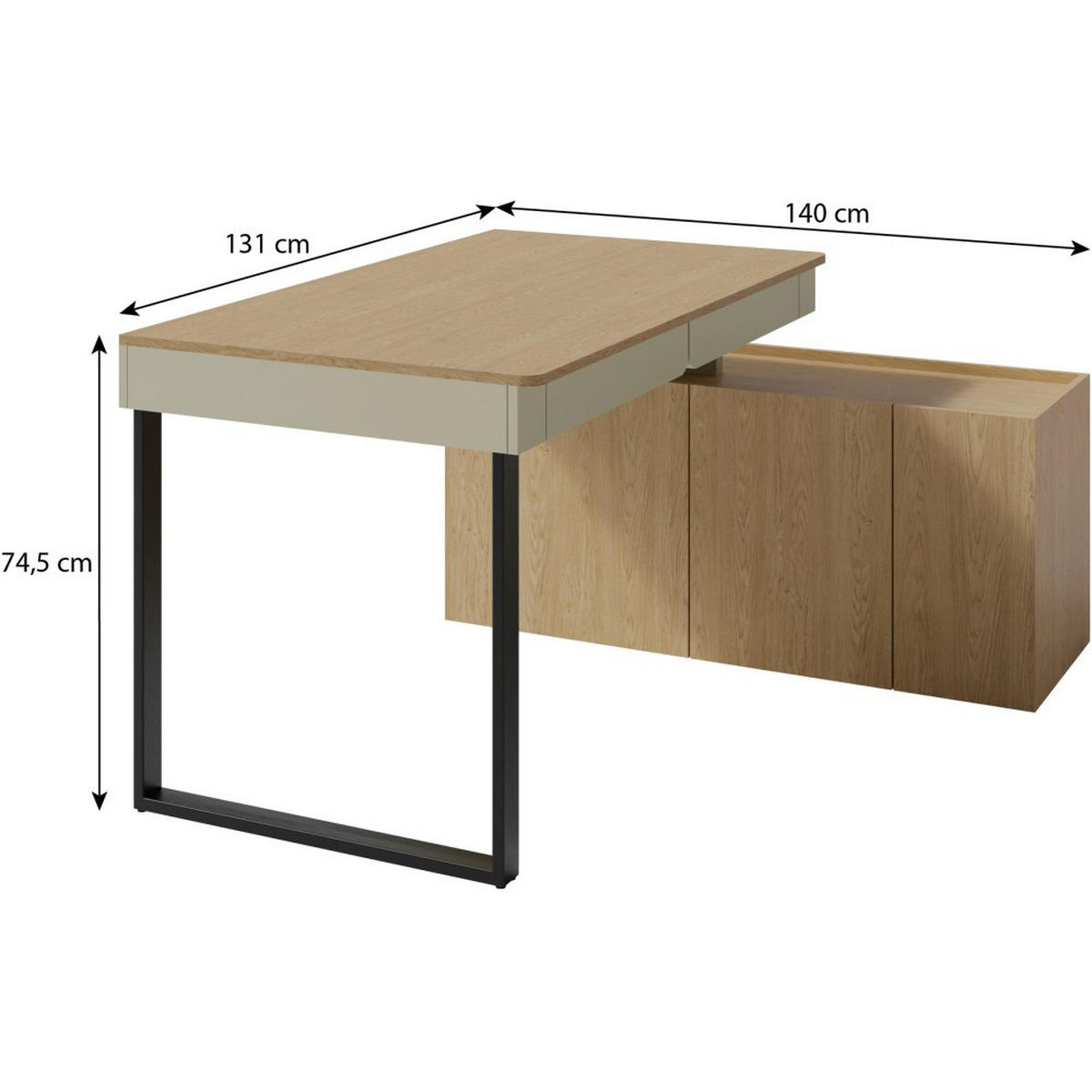 SCHREIBTISCHKOMBINATION Lico Schreibtisch mit Kommode für Jugendzimmer, Eukalyptus - Eukalyptusholzfarben, Holzwerkstoff (131/140/74.5cm) - Beautysofa