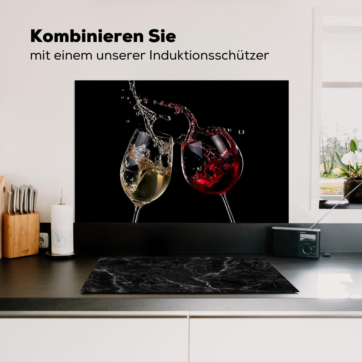 SPRITZSCHUTZ KÜCHE Rotwein - Weißwein - Glas - Schwarz 80x55 cm - Weinrot, Metall (80/0.3/55cm) - MuchoWow