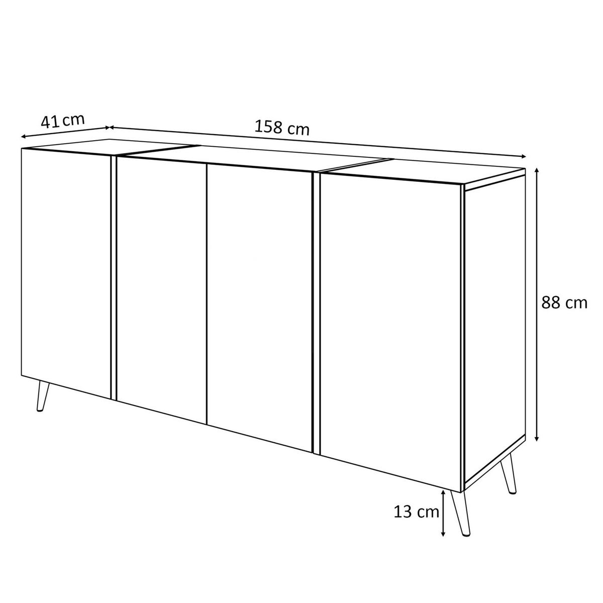SIDEBOARD ONYX 4T 158 CM AUF GOLDENEN BEINEN PUSH OPEN - Weiß, Holzwerkstoff (158/88/41cm) - Lookway