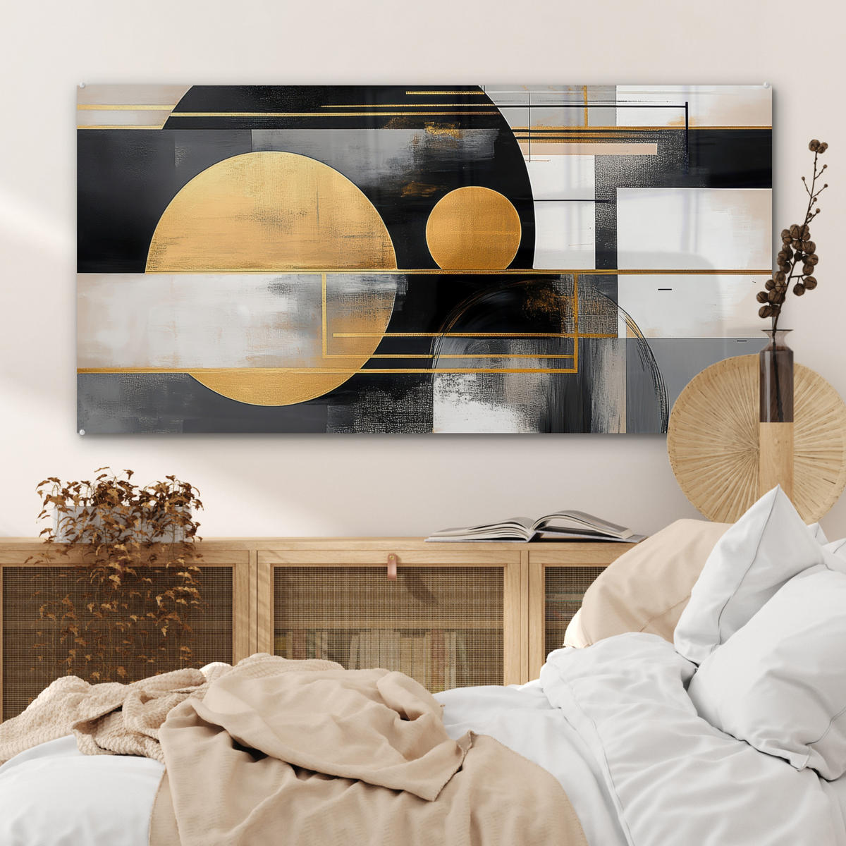 ACRYLGLASBILD Abstrakt - Gold - Silber - Formen - Ästhetisch - Modern 120x60 cm - Goldfarben, Glas (120/60cm) - MuchoWow