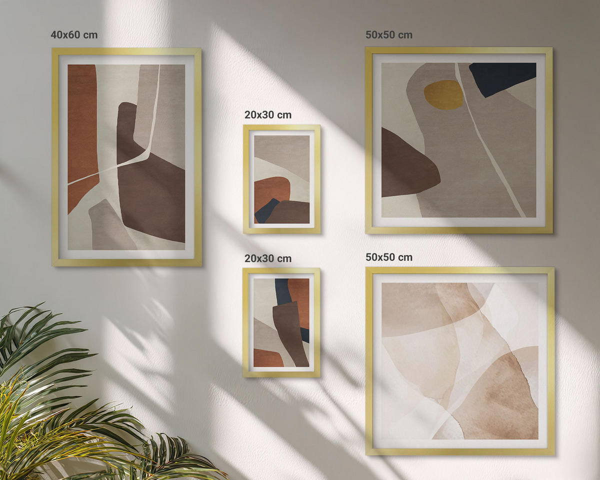 BILDER SET 5er Set - 50x50 cm & 20x30 cm & 40x60 cm Goldrahmen - Abstrakte moderne Formen - Goldfarben, Kunststoff (40/60cm) - TULUP
