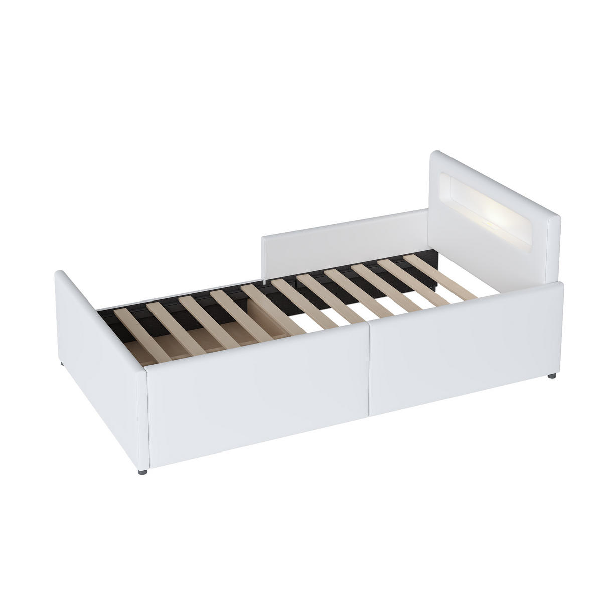 POLSTERBETT Kinderbett 90/200 cm weiß mit Nachtlicht und USB-Anschluss - Weiß, Textil (90/200cm) - OKWISH