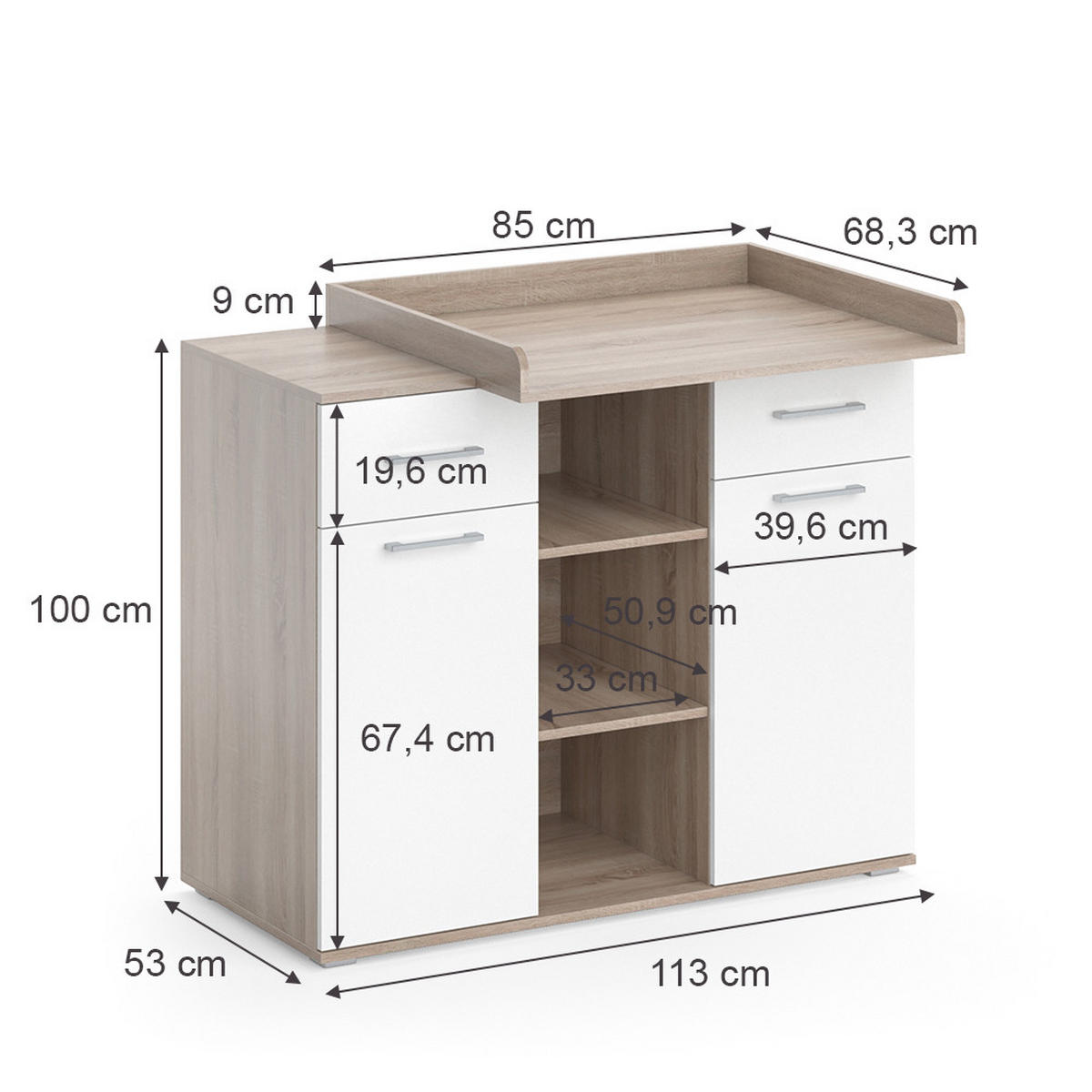 WICKELKOMMODE Leonie Sonoma 113 x 109 cm - Braun/Sonoma Eiche, Holzwerkstoff (113/109/70cm) - Vicco