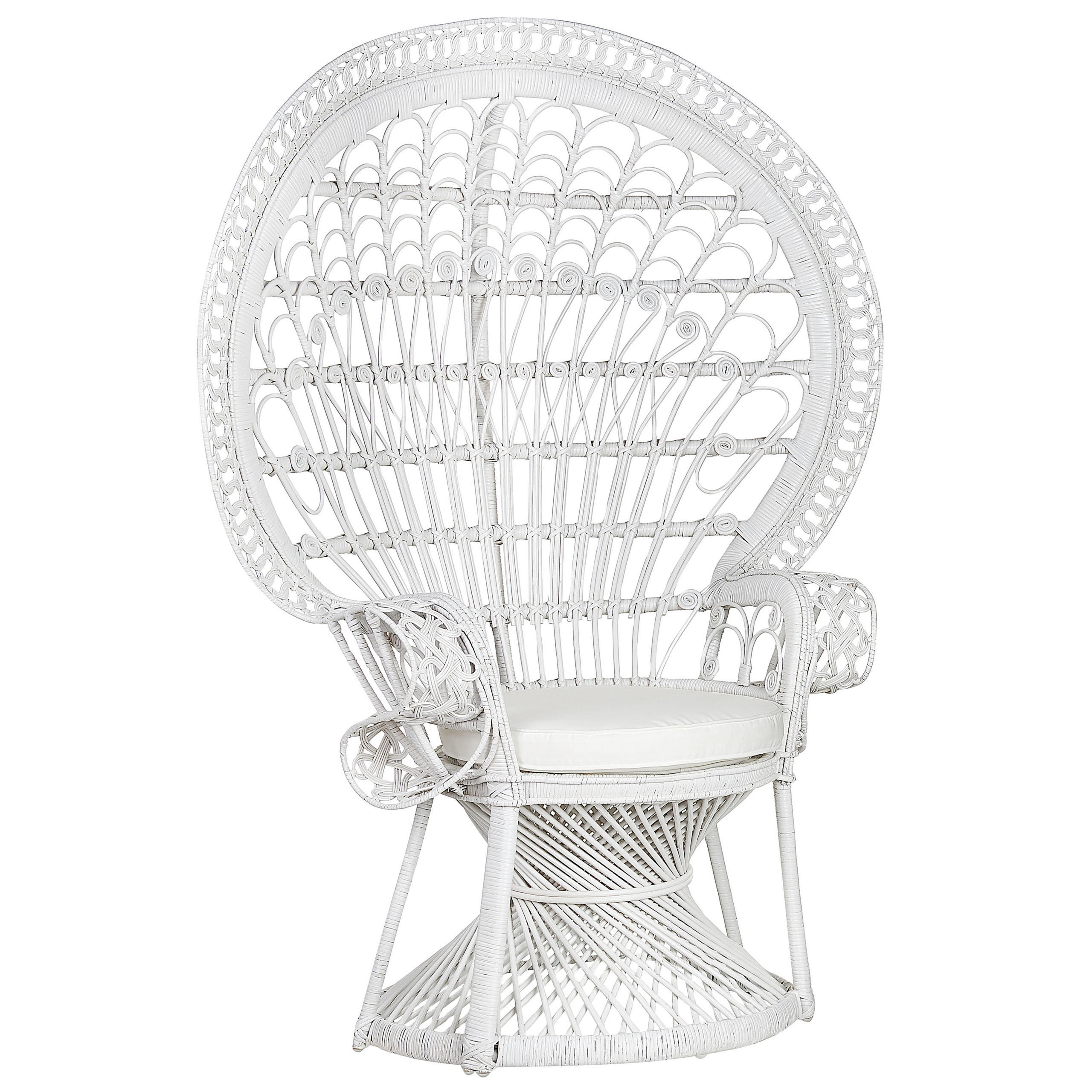 PFAUENSESSEL Rattan/Baumwolle weiß Emmanuelle - Weiß, Naturmaterialen/Textil (120/150/50cm) - Beliani