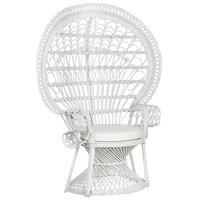PFAUENSESSEL Rattan/Baumwolle weiß Emmanuelle - Weiß, Naturmaterialien/Textil (120/150/50cm) - Beliani
