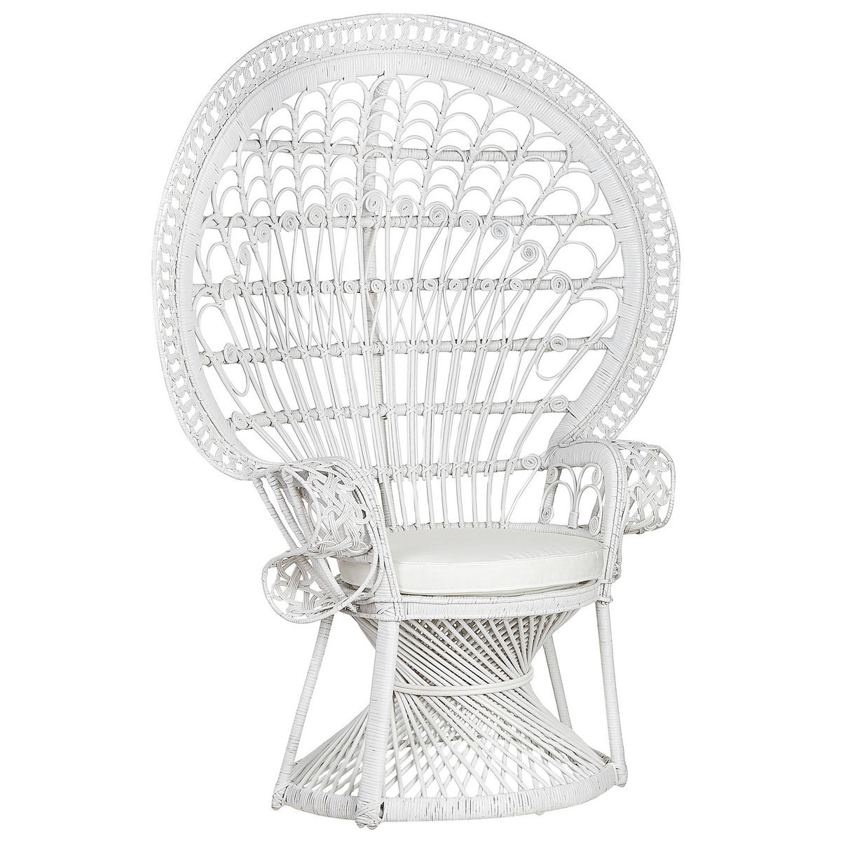 PFAUENSESSEL Rattan/Baumwolle weiß Emmanuelle - Weiß, Naturmaterialien/Textil (120/150/50cm) - Beliani