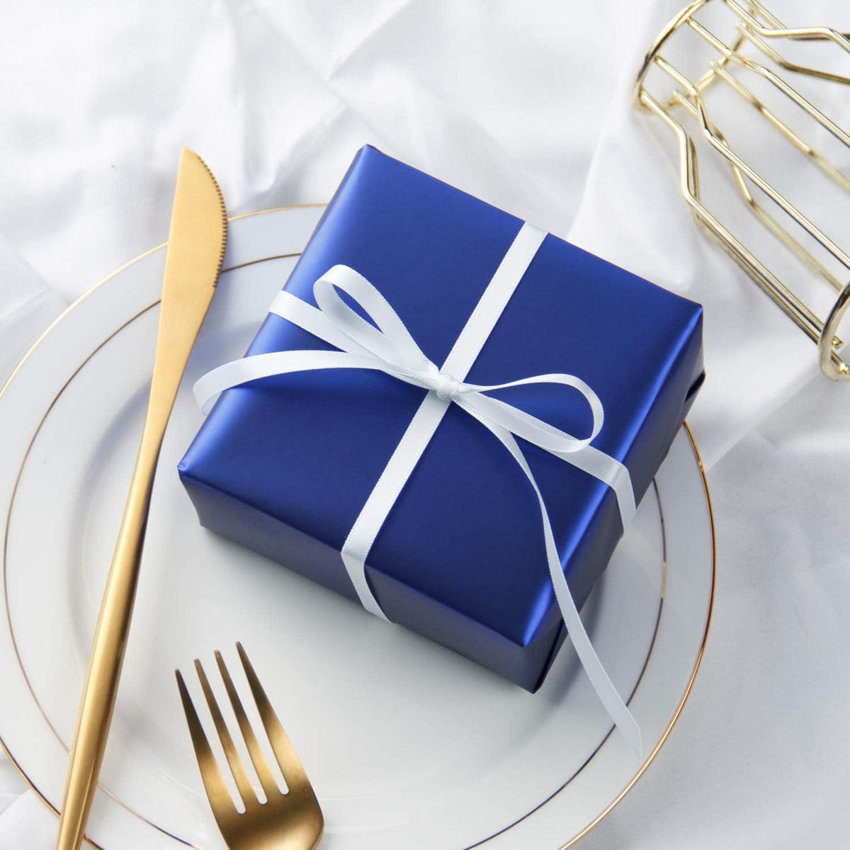 GESCHENKPAPIER Blau Metallic 44 cm x 10 m - Blau, Papier (4/44/4cm)
