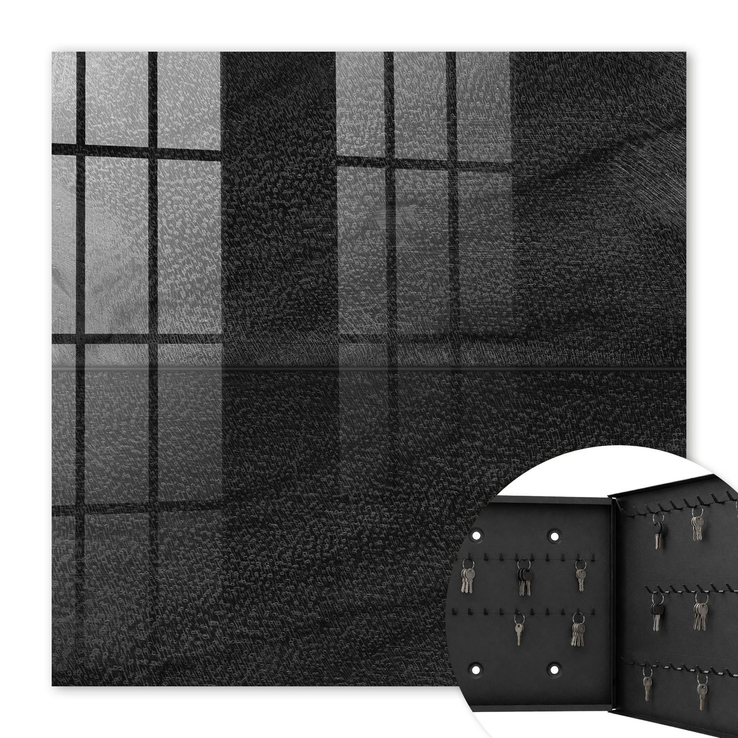 SCHLÜSSELBOX Schwarz 30x30 cm- Türöffnung nach rechts - Elegantes Schwarz - Schwarz, Metall (30/30/5cm) - TULUP