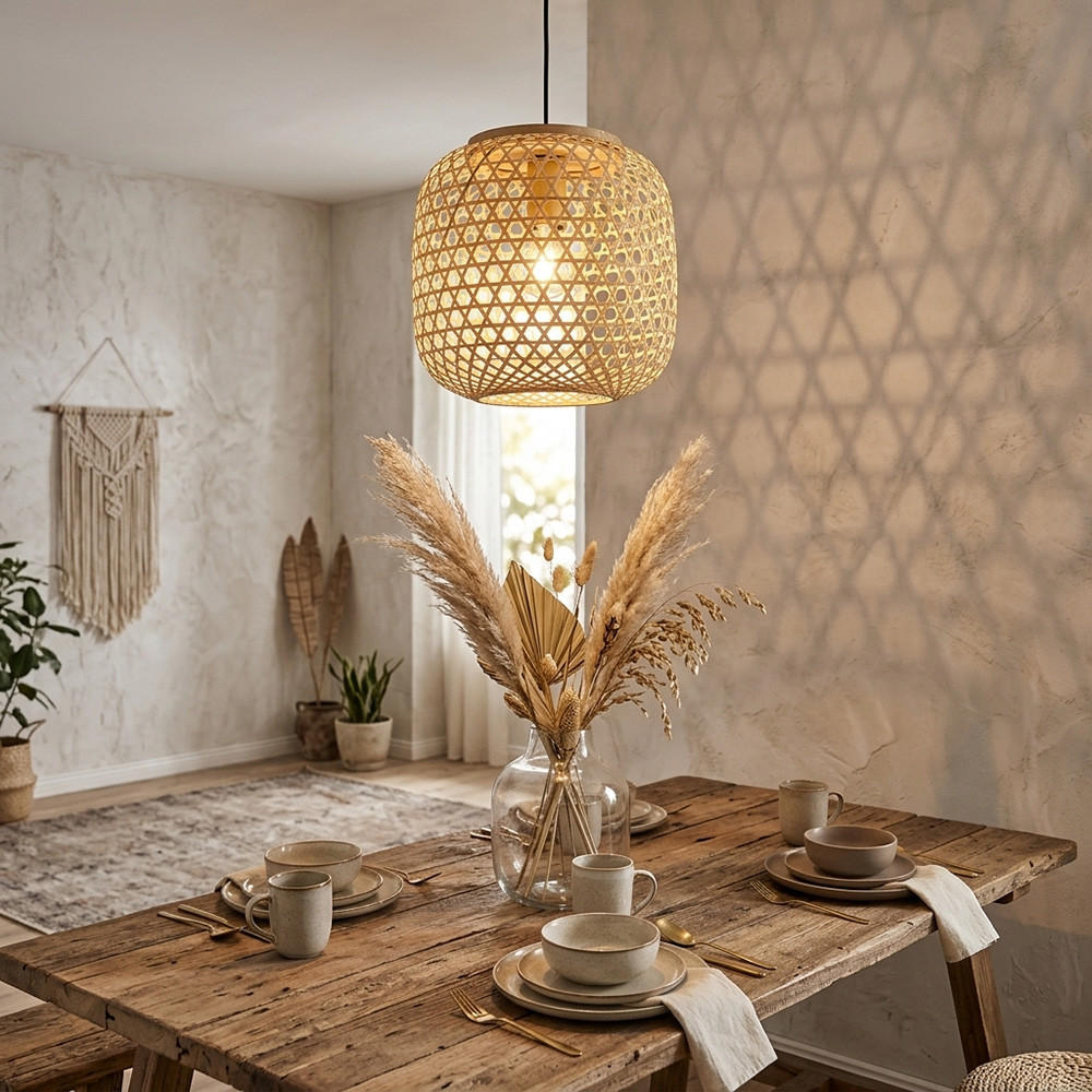 HÄNGELEUCHTE Bambus Braun - Braun, Holz (23/23/135cm) - Globo Lighting