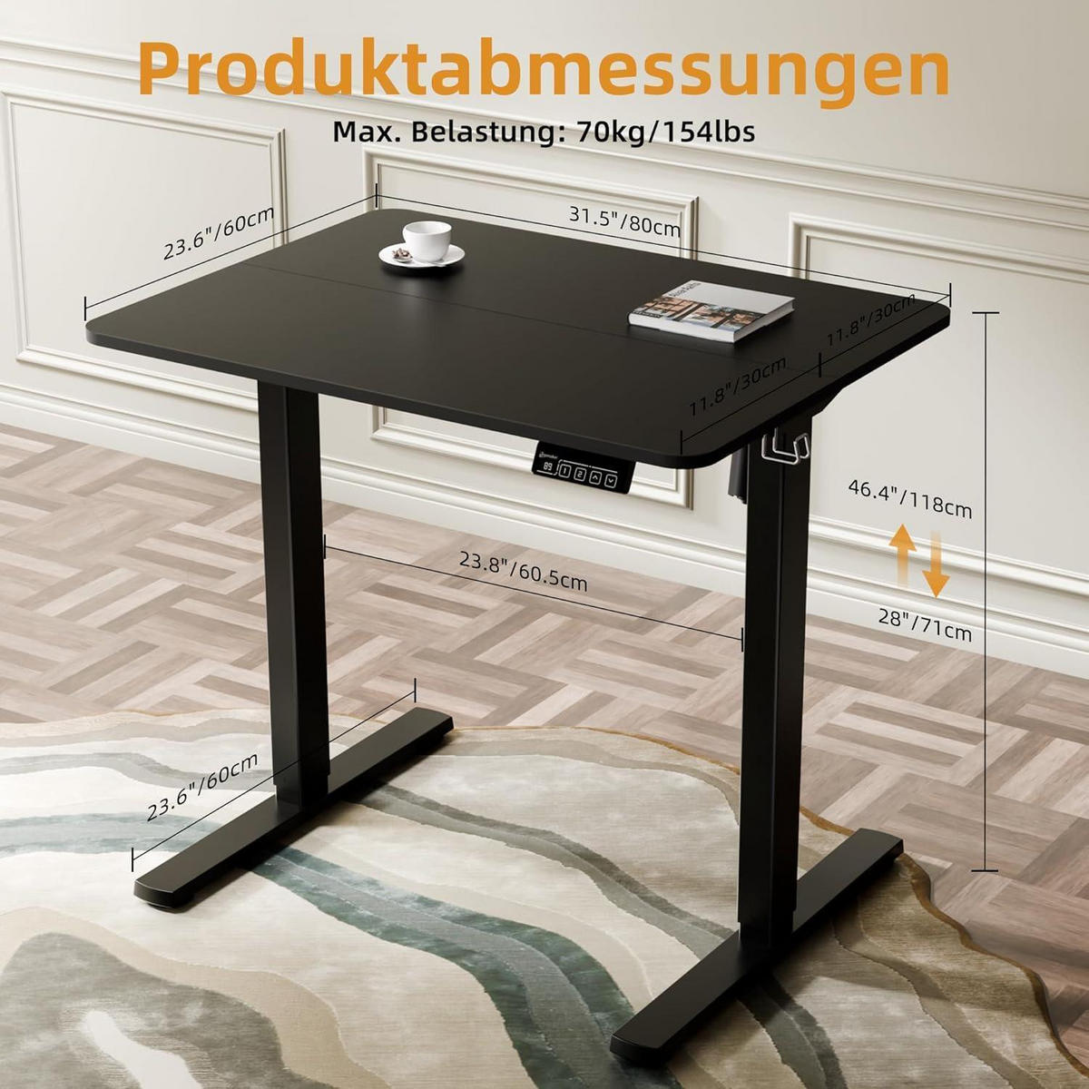 SCHREIBTISCH elektrisch höhenverstellbar 80 x 60 cm Schwarz - Schwarz, Metall (59.9/79.8/118.1cm)