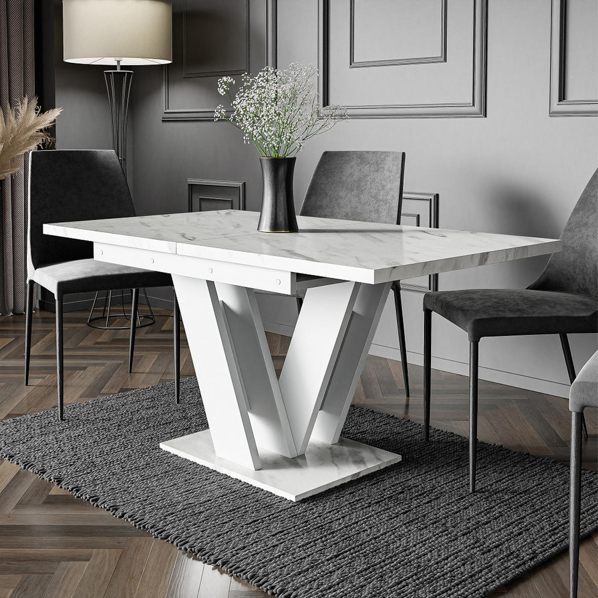 ESSTISCH Bianco Weiß Marmoptik Ausziehbar 120 - 160 cm - Weiß, Holzwerkstoff (120/80/75cm) - PROSPERO