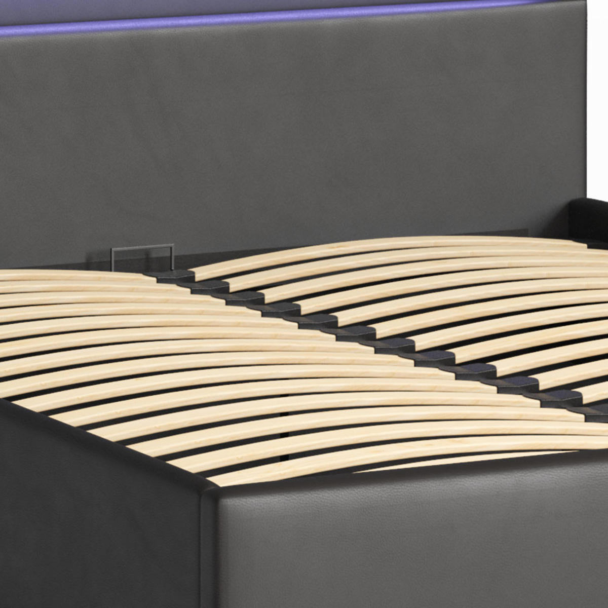 POLSTERBETT 140×200 mit Bettkasten und Lattenrost Nira Öko-Leder schwarz LED - Schwarz, Holz (140/200cm) - Jana