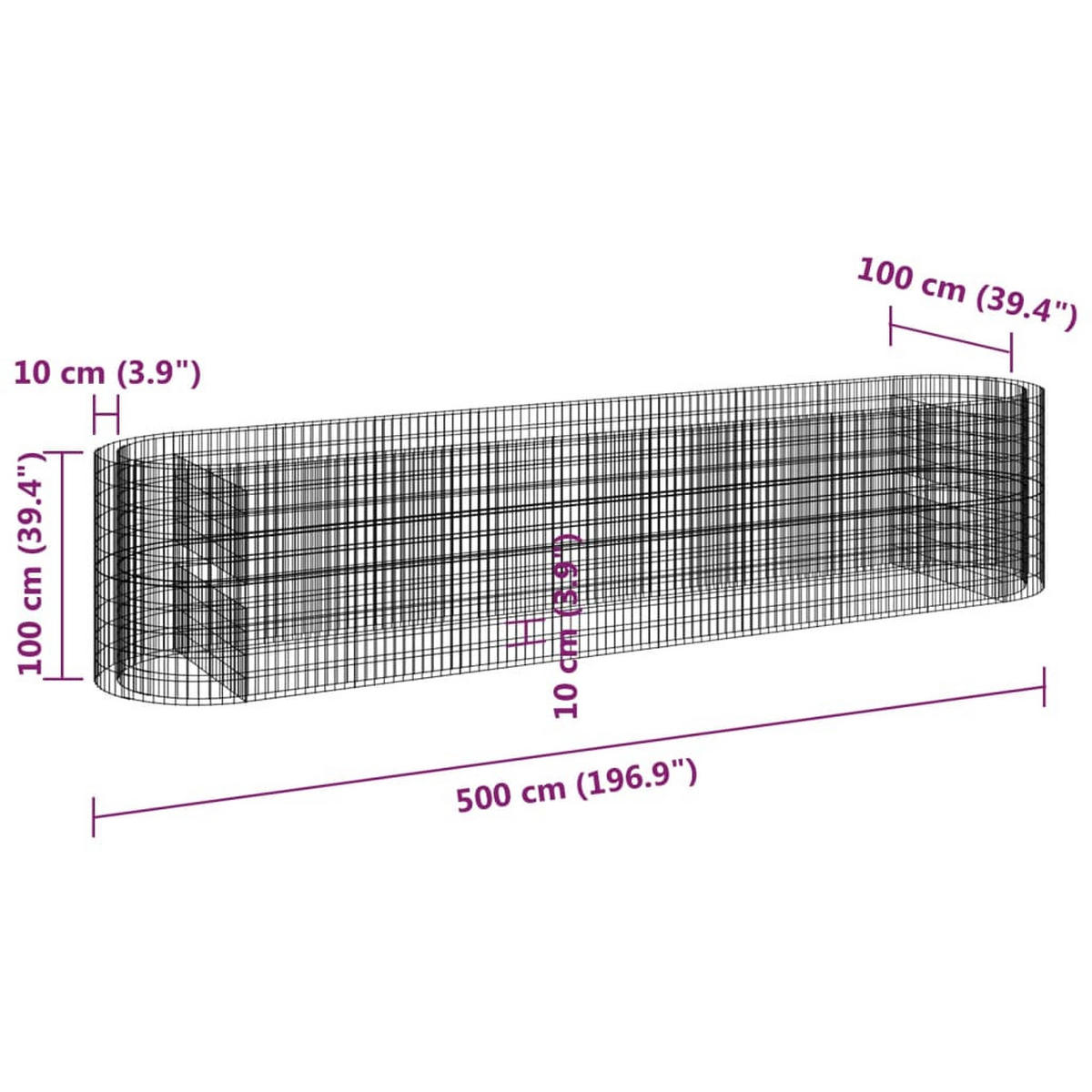 GABIONEN-HOCHBEET Verzinktes Eisen 500/100/100 Cm - Silberfarben, Metall (500/100/100cm) - vidaXL