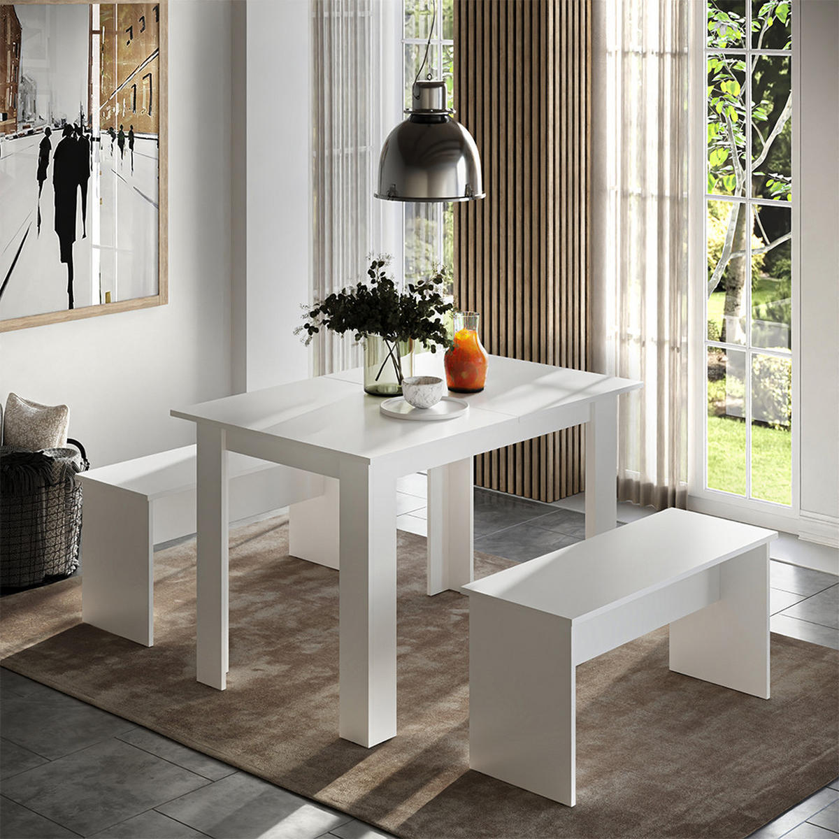 ESSTISCH SET Sentio Weiß 112 x 73.6 cm mit 2 Bänken - Weiß, Holzwerkstoff (112/73/73.6cm) - Vicco