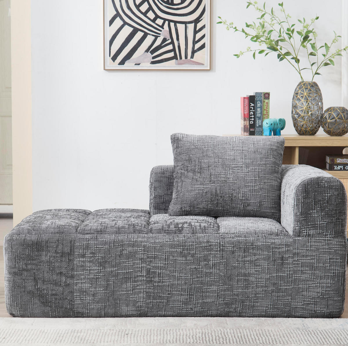 SOFA mit Chaiselongue 158 x 90 cm Chenille Grau - Grau, Kunststoff (90/60/158cm) - Meubliv
