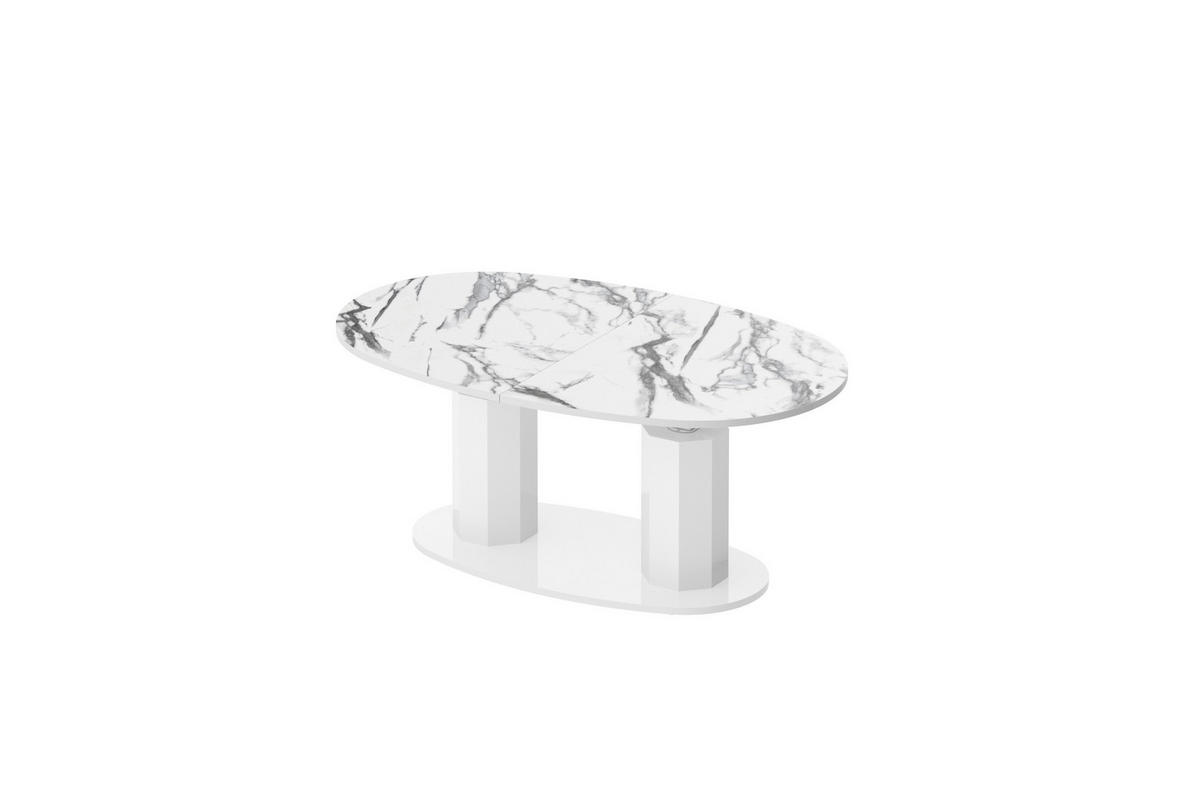 COUCHTISCH Marmor Natur Weiß Hochglanz oval ausziehbar höhenverstellbar - Weiß Hochglanz/Naturfarben, Holzwerkstoff (80/130/54cm) - designimpex