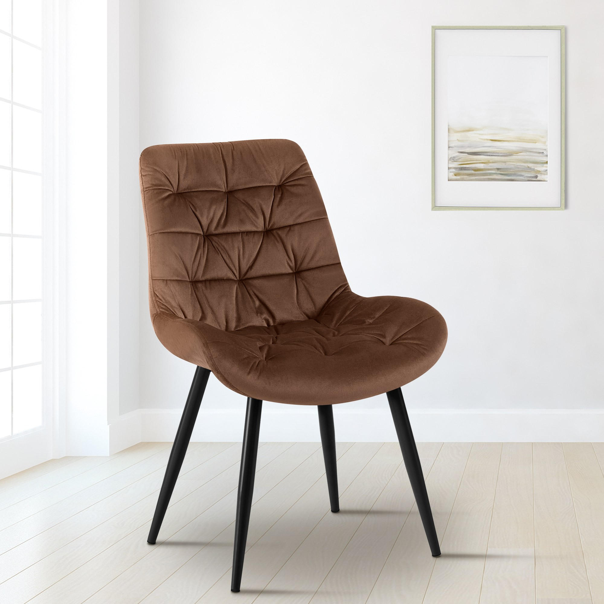 ESSZIMMERSTUHL Samt braun - Schwarz/Braun, Textil/Metall (56/85/63cm) - CLP