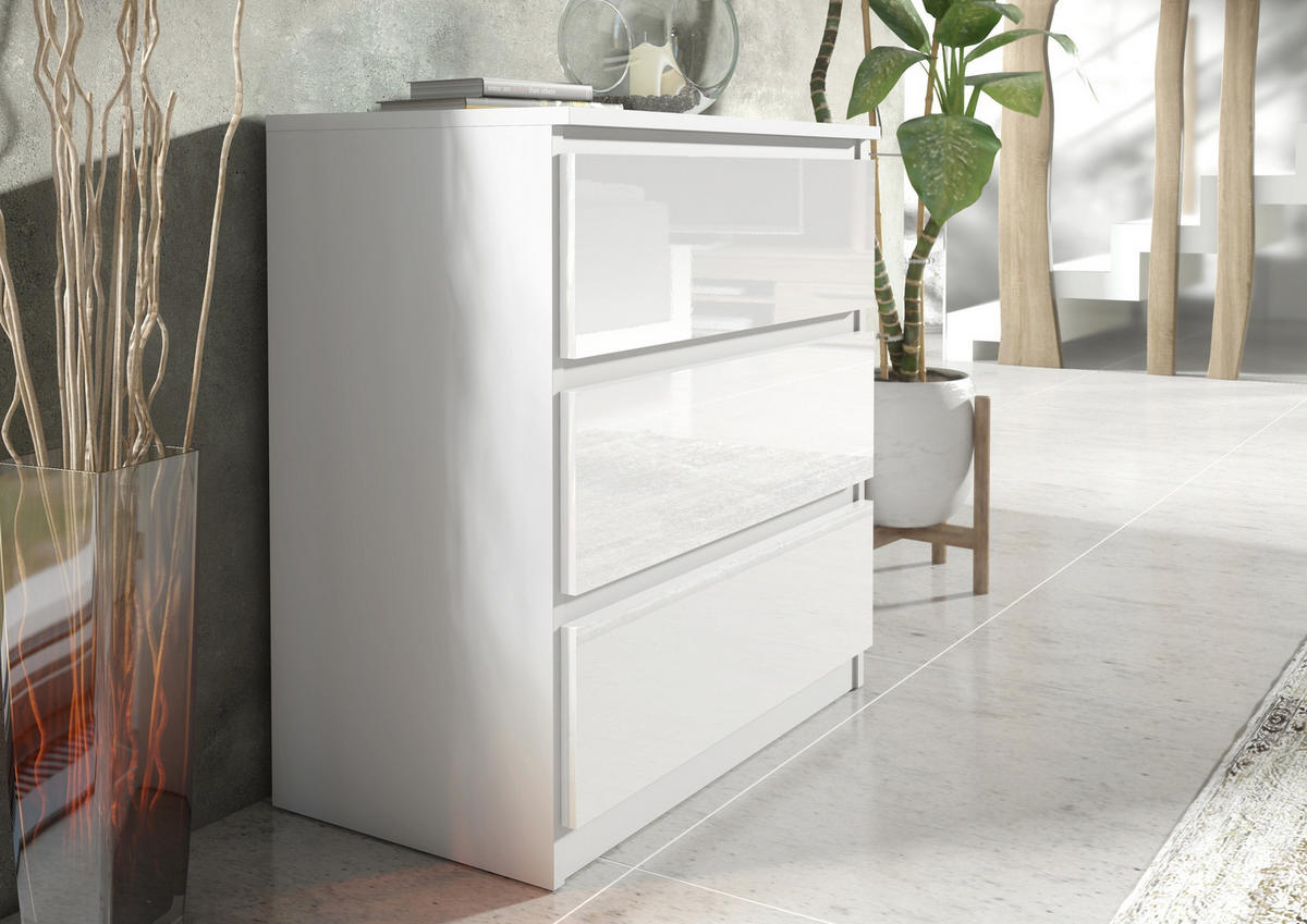 KOMMODE Weiß, Hochglanz 70/79/39 - Schwarz Hochglanz/Weiß, Holzwerkstoff (70/79/39cm) - RAUMHIRSCH FURNITURE