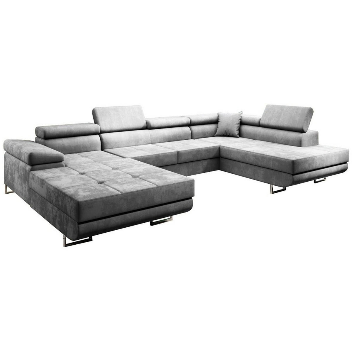 WOHNLANDSCHAFT Vild mit verstellbaren Kopfstützen, Hellgrau, rechts - Chromfarben/Hellgrau, Textil (350/90/205cm) - Beautysofa
