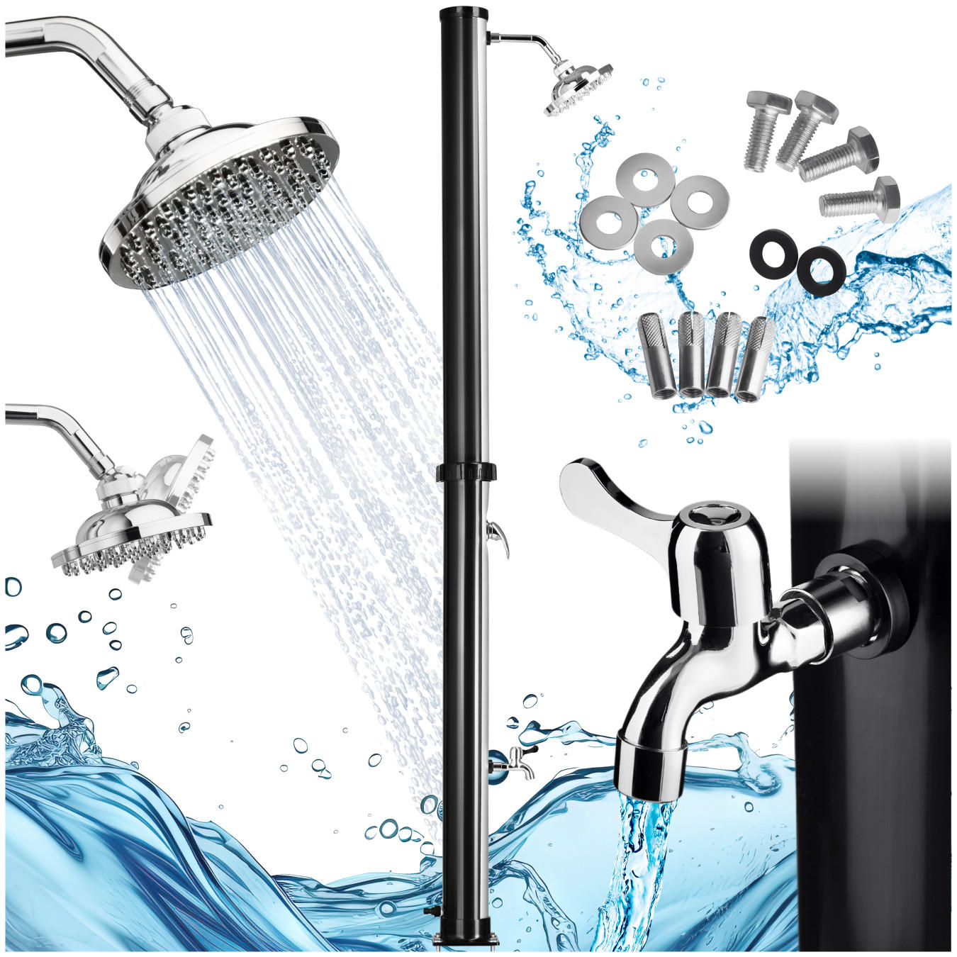 SOLARDUSCHE Tinto,inklusive Wasserhahn,schwarz - Schwarz, Kunststoff (15.5/221/42.5cm) - tectake