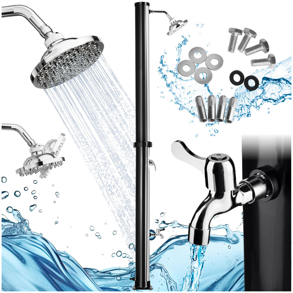 SOLARDUSCHE Tinto,inklusive Wasserhahn,schwarz - Schwarz, Kunststoff (15.5/221/42.5cm) - tectake