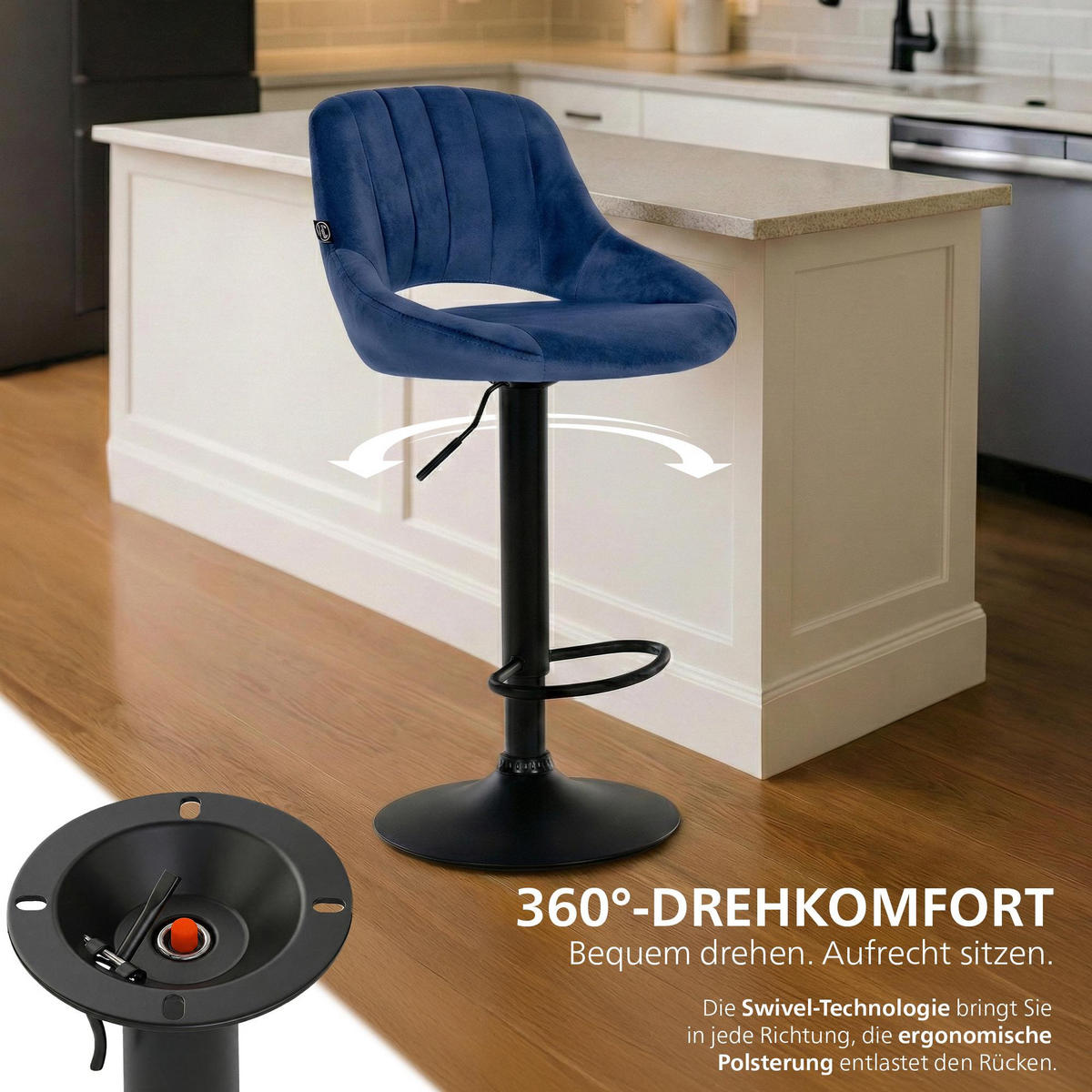 BARHOCKER Samt Blau - Blau/Schwarz, Textil/Metall (47/85/48cm) - CLP
