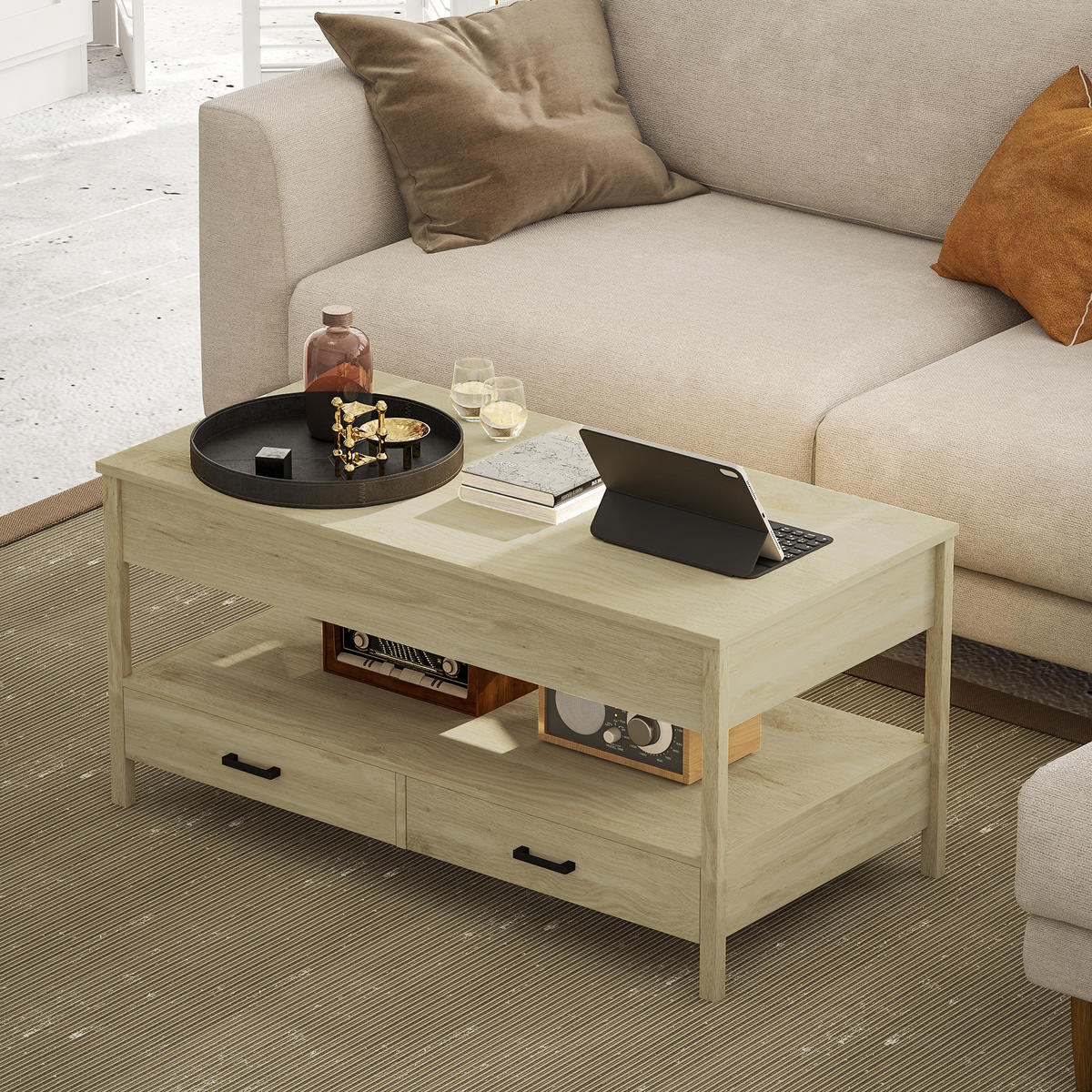 COUCHTISCH DE-15779 höhenverstellbare Platte Eiche - Eichefarben, Holzwerkstoff (100/50/62cm) - ComfortXL