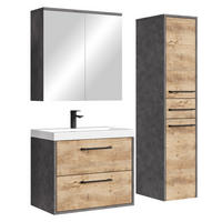 BADMÖBEL-SET Florence 4 Teile Kastanien Eiche / Grau - 60 x 35 x 51 cm - Eichefarben/Grau, Holz (60/51/35cm) - Badplaats