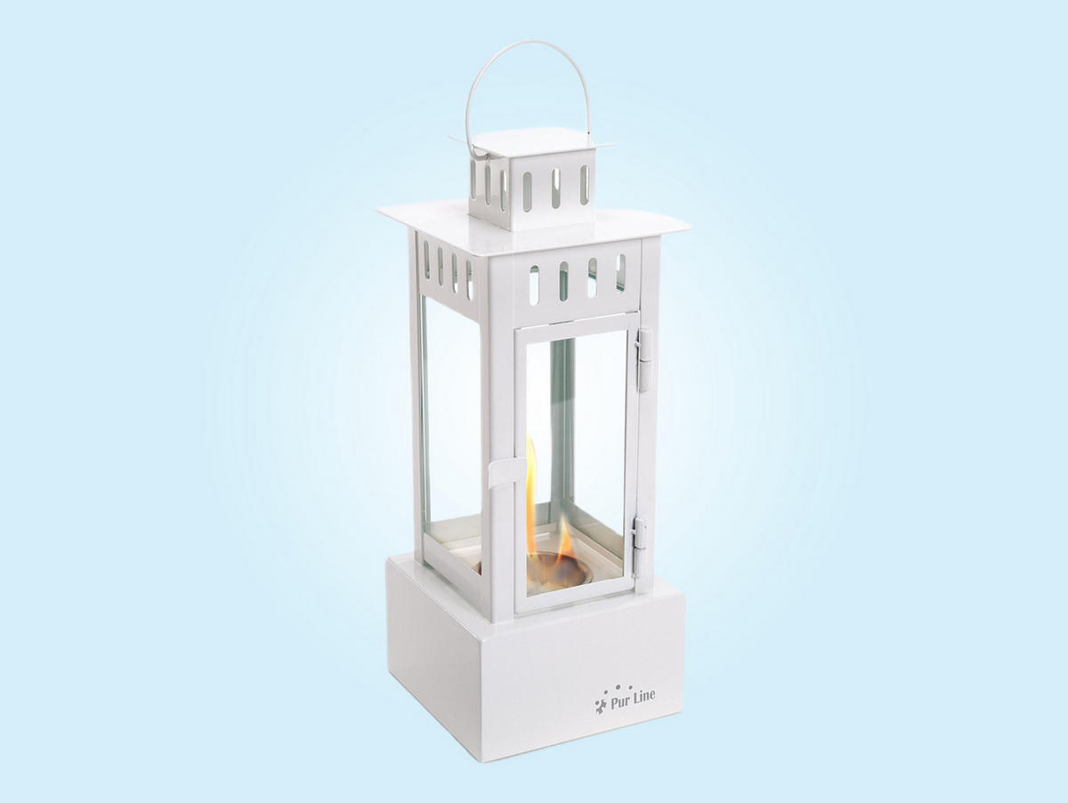 BIOETHANOL-KAMIN Weiß Tischmodell inklusive 0.5 L Brennblock - Weiß, Glas (15/38/15cm) - Purline