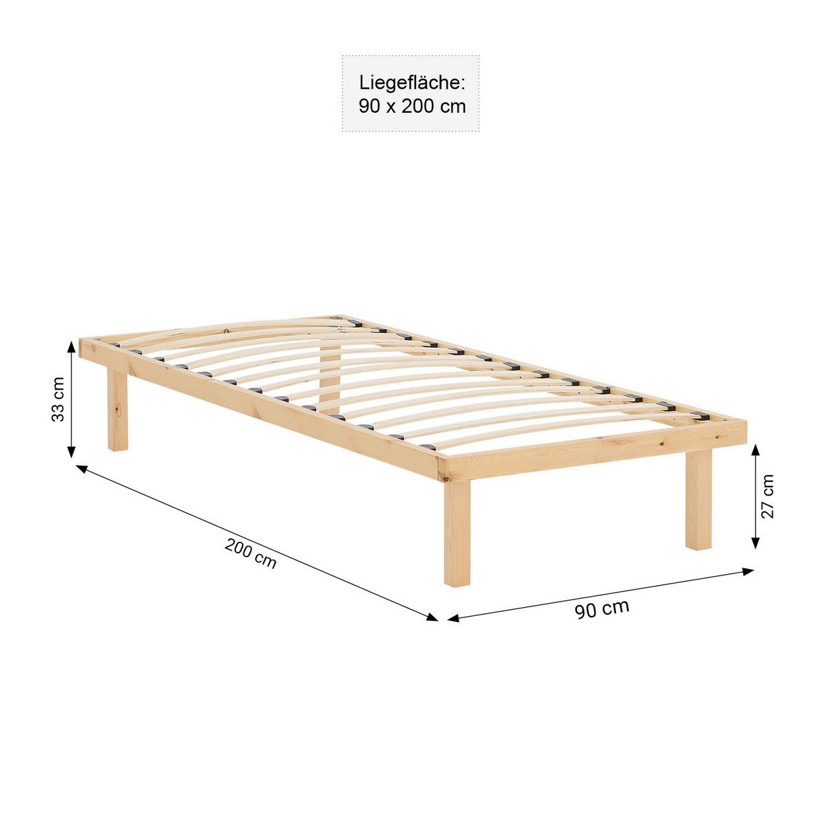HOLZBETT 90/200 cm natur + Matratze - Naturfarben, Holz/Textil (90/200cm) - Homestyle4u