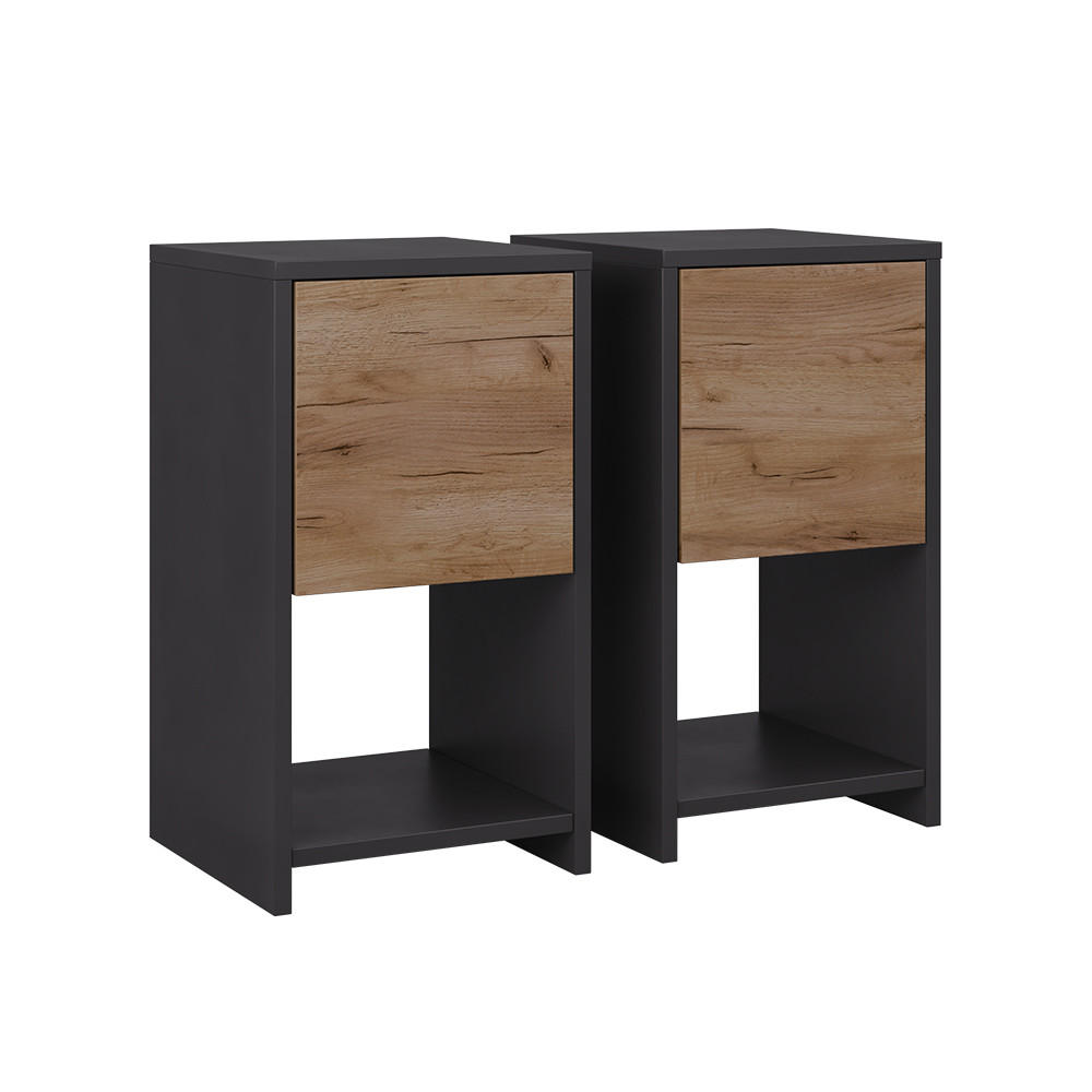 NACHTTISCH Evo Anthrazit/Goldkraft Eiche 2er Set - Anthrazit, Holzwerkstoff (30/55/30cm) - Vicco