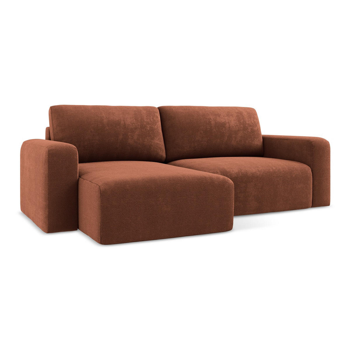 ECKSOFA mit Schlaffunktion links Chenille Stoff Orange - Terracotta/Schwarz, Kunststoff/Textil (149/244cm) - LaMiaSofa