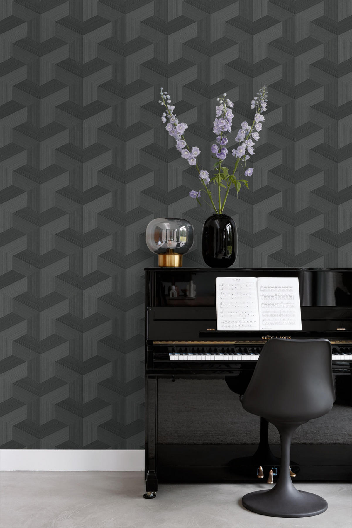 TAPETE 3D-Muster 53 cm x 10.05 m - Schwarz, Papier (53/1000cm) - Origin Wallcoverings
