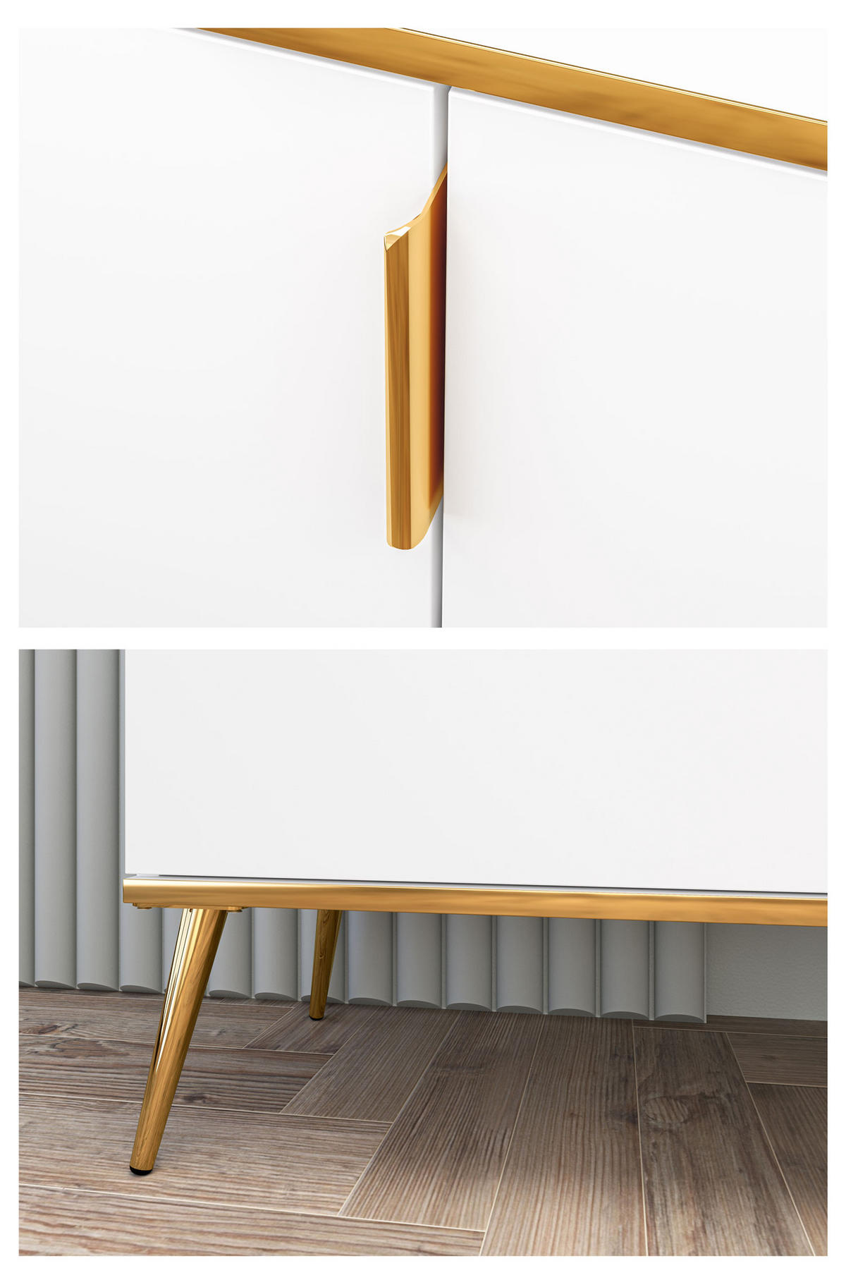 SIDEBOARD Viterbo Alpinweiß matt / goldfarben 170 / 40 / 88cm - Goldfarben/Weiß, Holz/Holzwerkstoff (170/88/40cm) - Feldmann-Wohnen