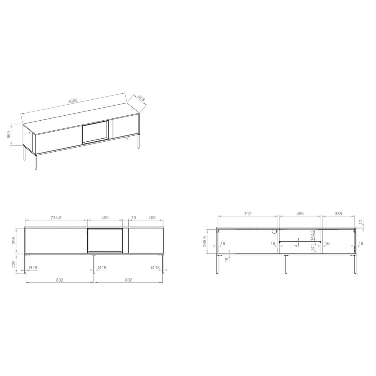 TV-LOWBOARD Bellezo mit beleuchteter Glasvitrine Creme 166/55/41 cm - Creme/Schwarz, Holzwerkstoff (166/55/41cm) - Selsey