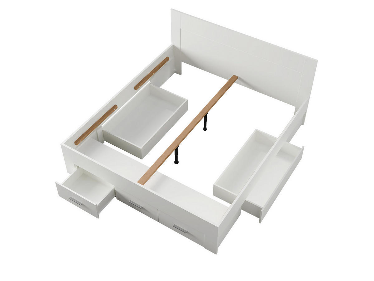 BETT MORIVA 52 – 186×96×206,5 cm Liegefläche 180×200 cm, mit Lattenrost und Schubladen Weiß - Weiß, Holz (180/200cm) - Milaros Markt
