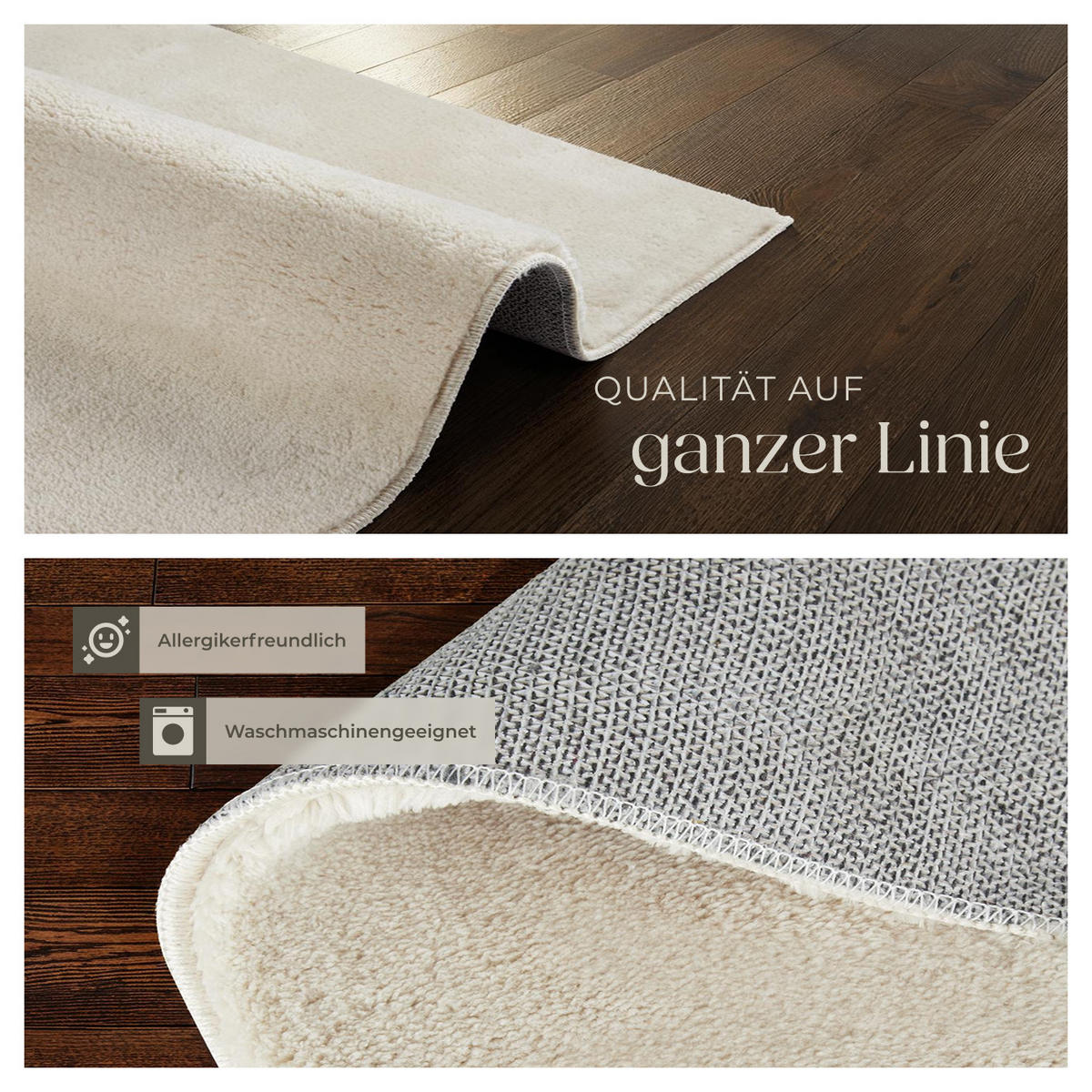 KURZFLORTEPPICH Soft Zone,rutschfeste Unterseite,beige - Beige, Kunststoff (110/60cm) - tectake