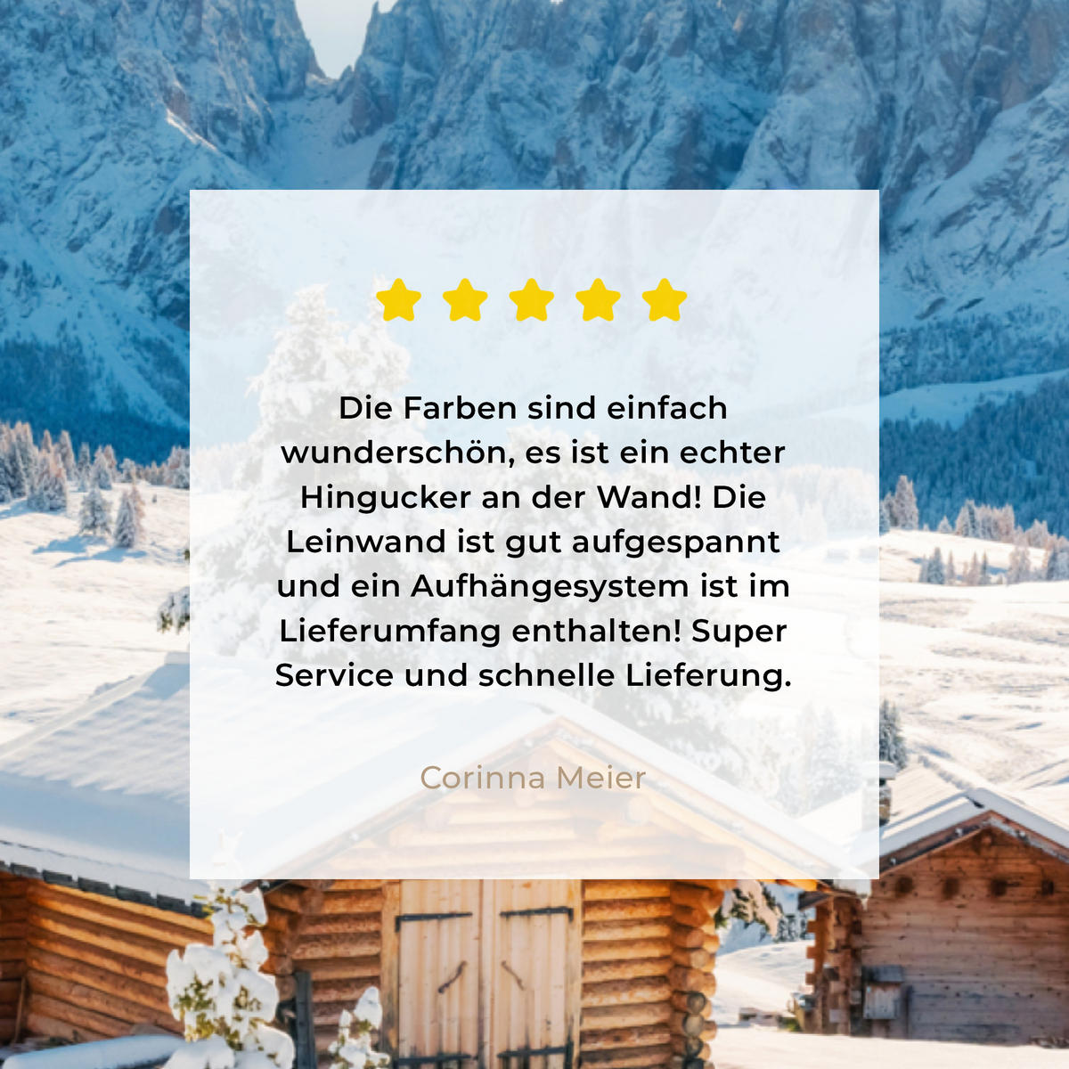 LEINWANDBILD Winterlandschaft - Hütte - Berge - Ausblicke - Aussicht - Natur Wandbilder 80x60 cm - Weiß Hochglanz, Textil (80/60cm) - MuchoWow