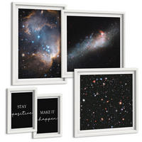 BILDER SET 5er Set - 50x50 cm & 20x30 cm & 40x60 cm Weißer Rahmen - Motivationsslogans Sterne Weltraum - Weiß, Kunststoff (40/60cm) - TULUP