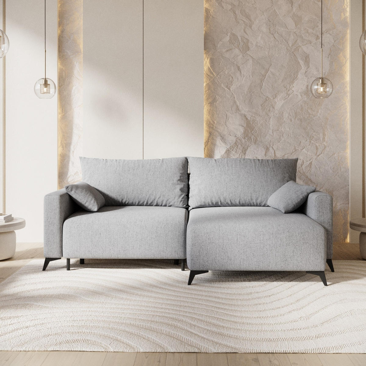 ECKSOFA NUVIO mit Schlaffunktion Grau im Neve Stoff - Schwarz/Grau, Holz/Holzwerkstoff (239/148cm) - AltaBeds