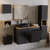 BADMÖBEL-SET 6-TLG. Newport-56 - Schwarz, Holzwerkstoff (210/200/40cm) - Lomado