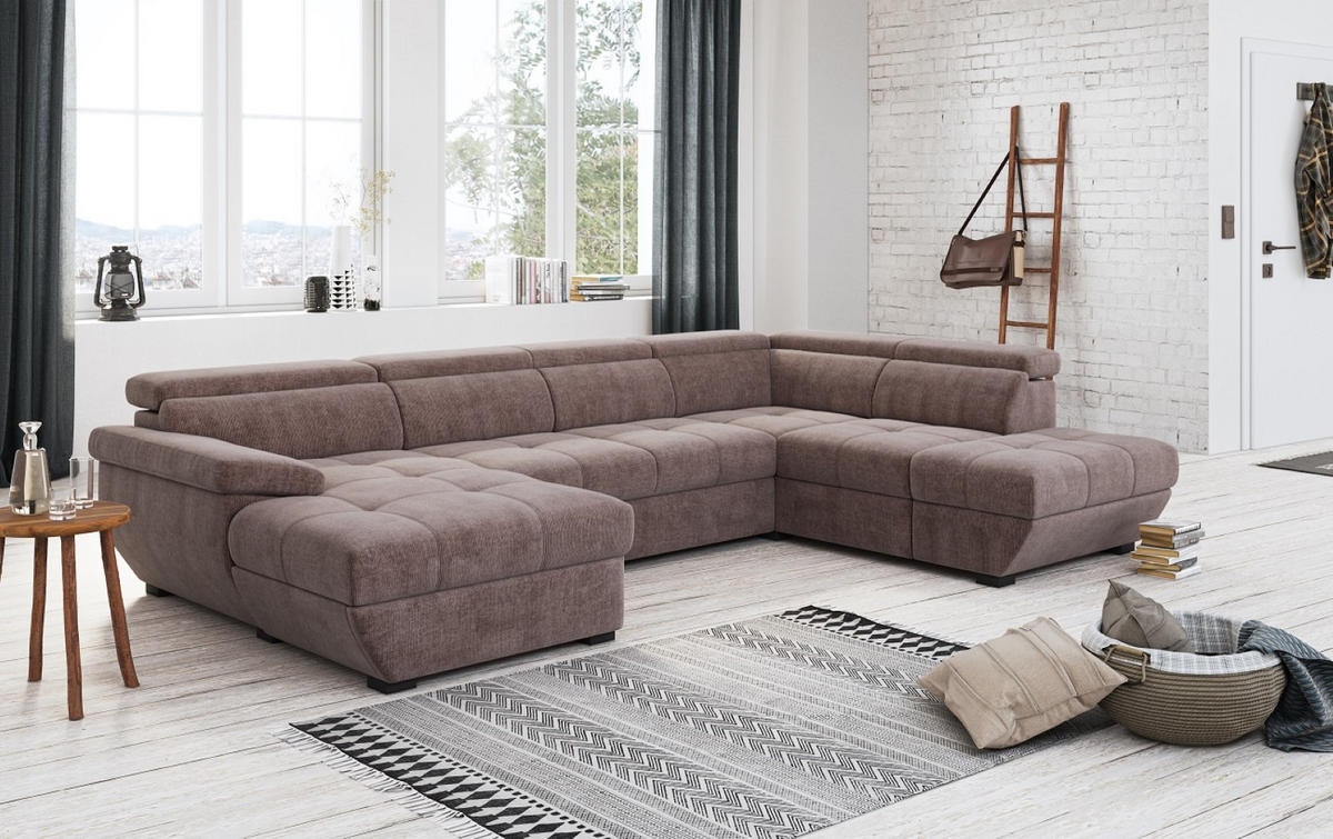 WOHNLANDSCHAFT mit Schlaffunktion und Bettkasten, Boston-Stoff - Taupe/Schwarz, Kunststoff/Textil (224/79/332cm) - Cotta